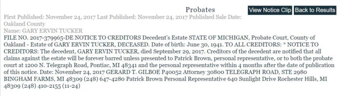 probate listing example